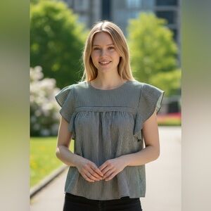 Black and White Striped Blouse. Size Large